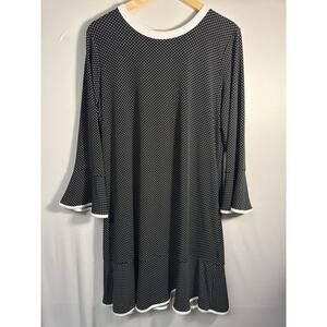 Michael Kors Black White Polka Dot Dress Womens XL Stretch 3/4 Sleeve